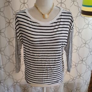 White House Black Market Black and White Striped Long Sleeve Top